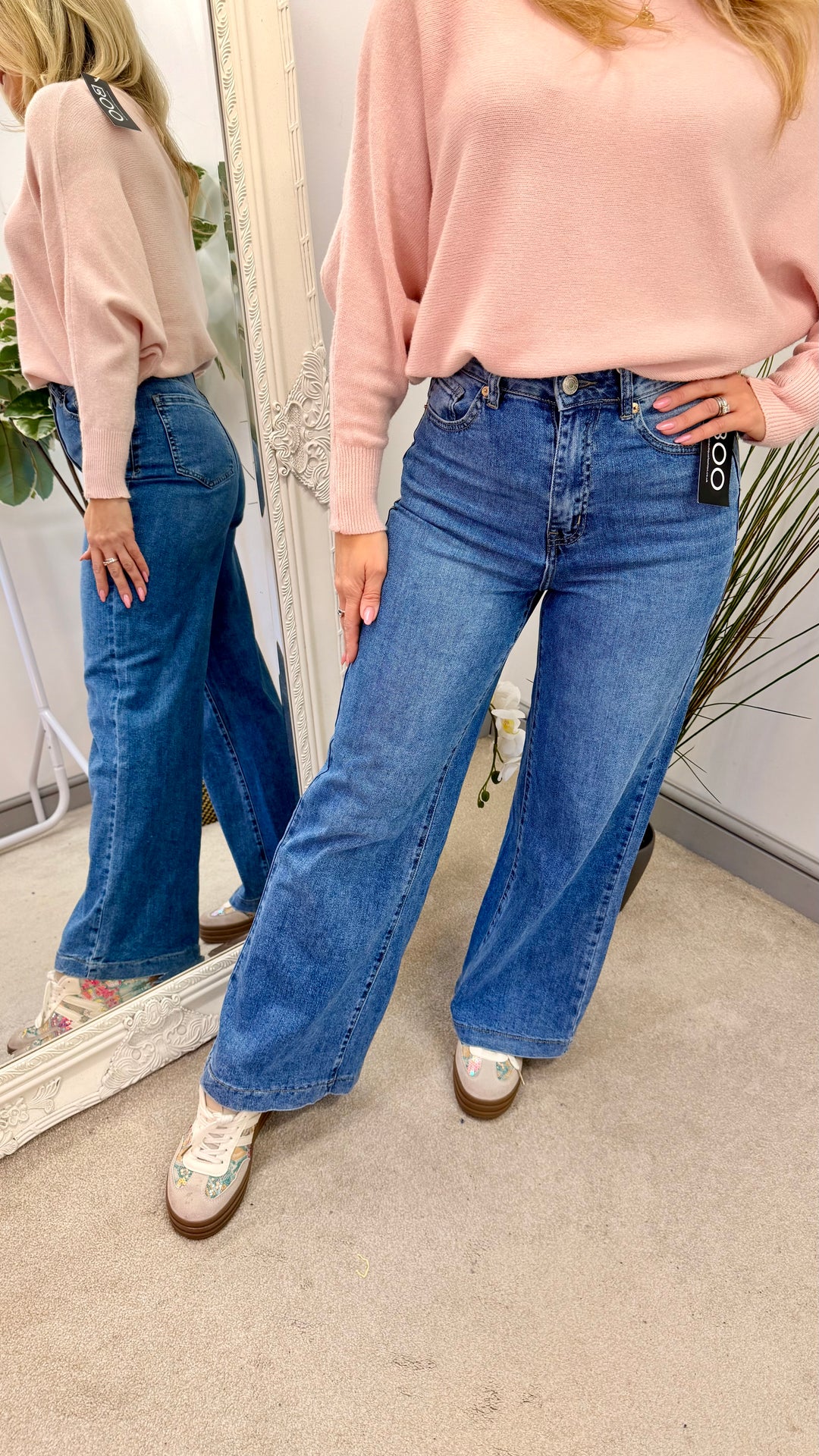 Ladies Fashion Blue Denim Wide Leg Jeans