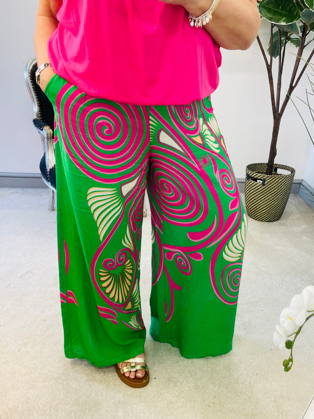 LADIES WOMENS GREEN WIDE LEG PALAZZO PANTS TROUSERS 
