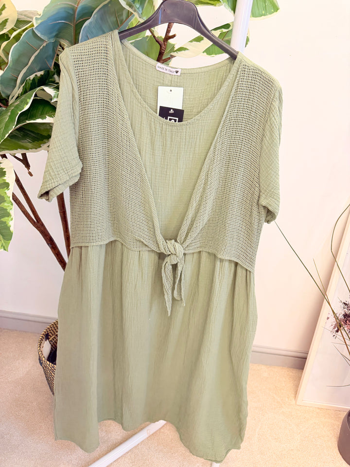 Ladies Cheesecloth Summer Midi Dress - Lemon, Khaki, Coral, White, Lemon, Blue