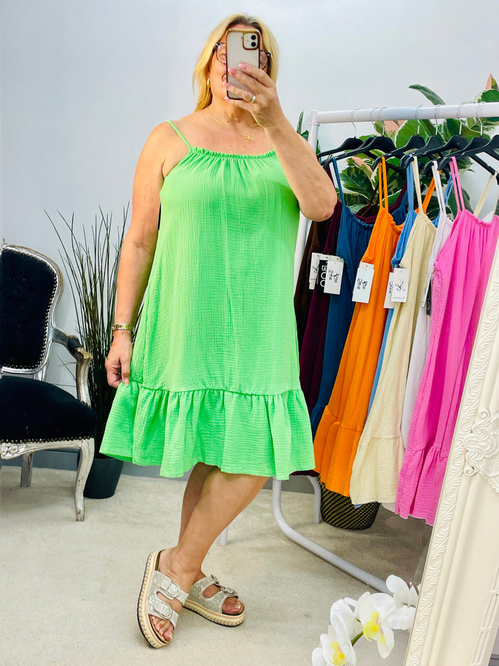 LADIES CHEESECLOTH SUMMER CAMI DAY DRESS - GREEN