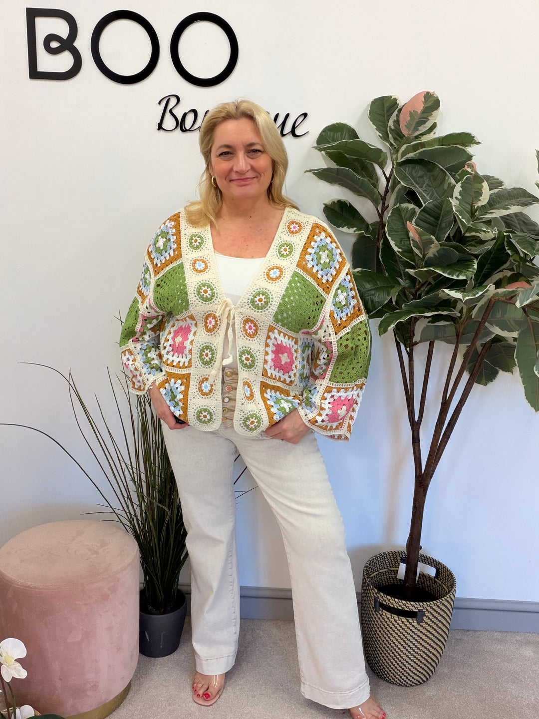 Ladies Fashion Retro Colourful Patchwork Crochet Cardigan Jacket