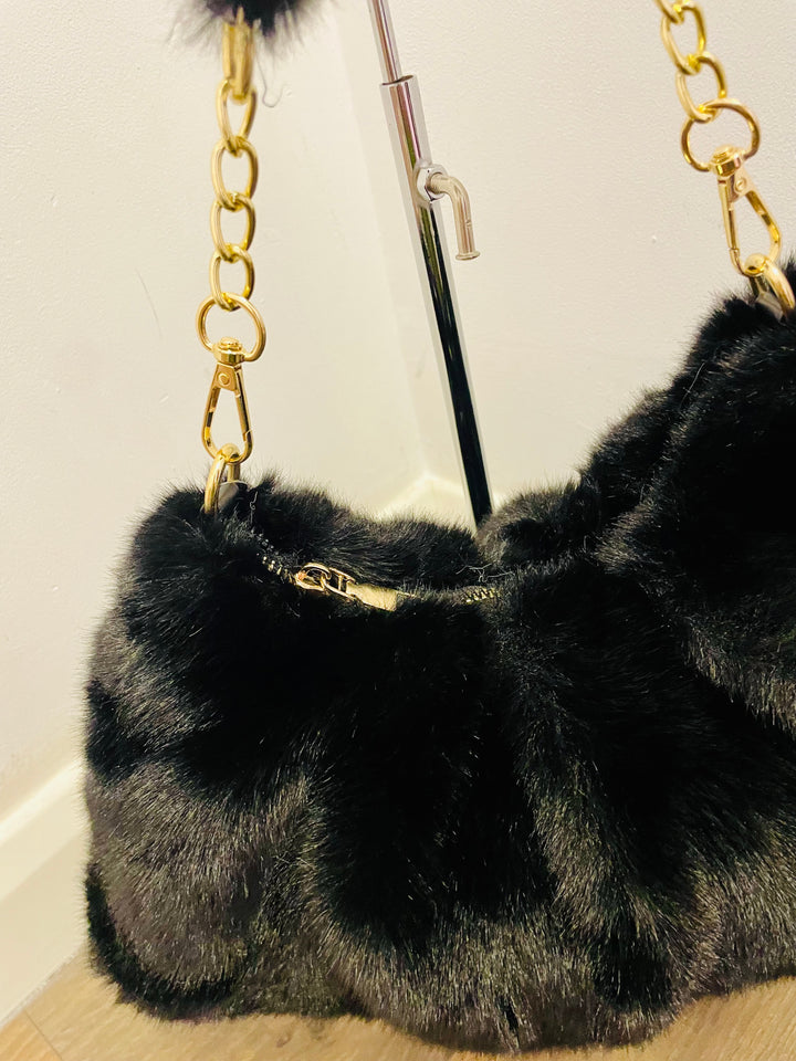 The AMY black faux fur bag