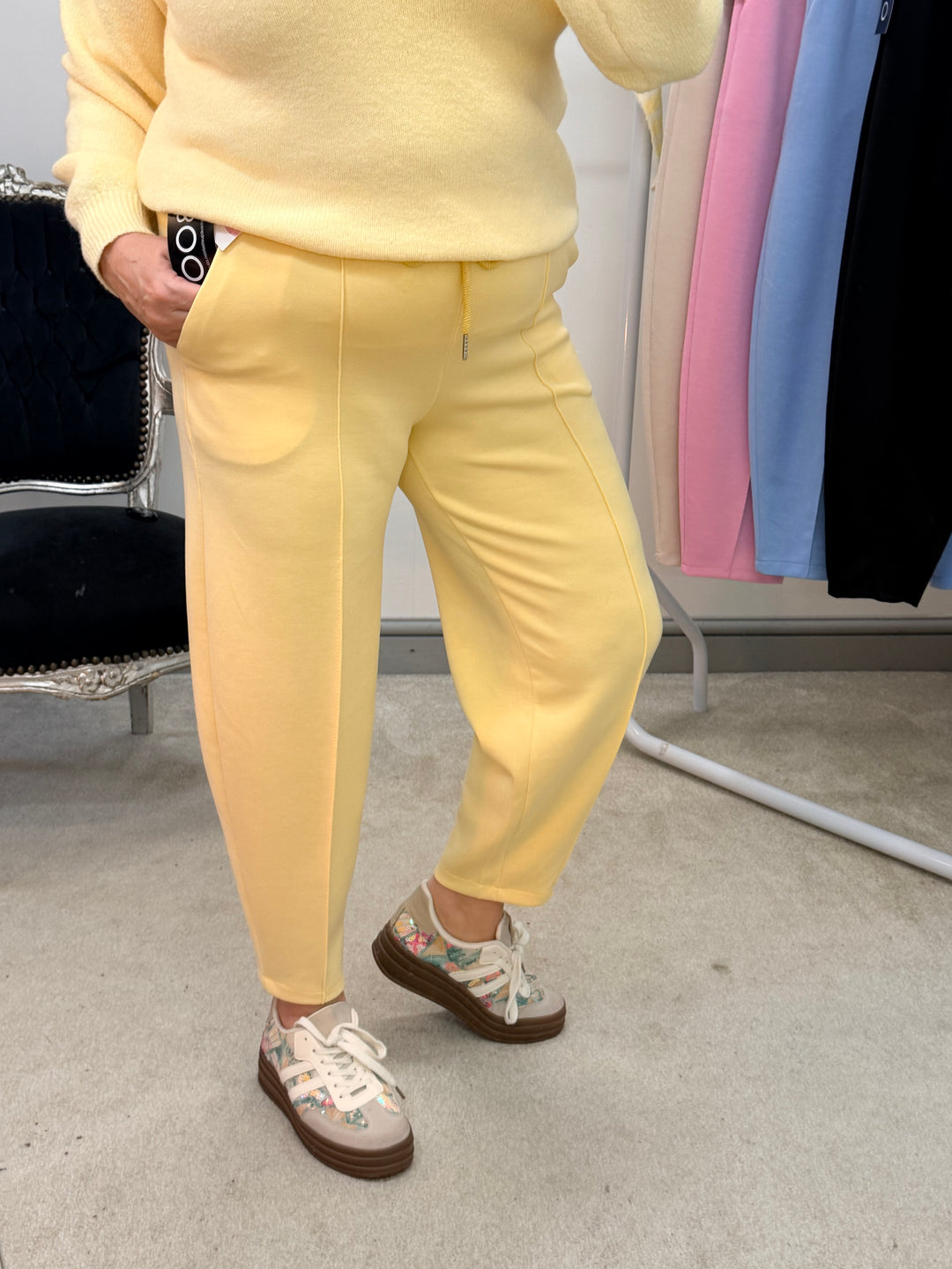 Ladies Fashion Carrot Leg Trousers - beige, pink, blue, black & lemon