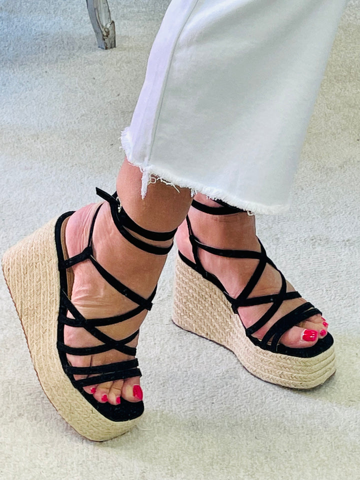 LADIES WOMENS BLACK STRAPPY FLATFORM SUMMER SANDALS