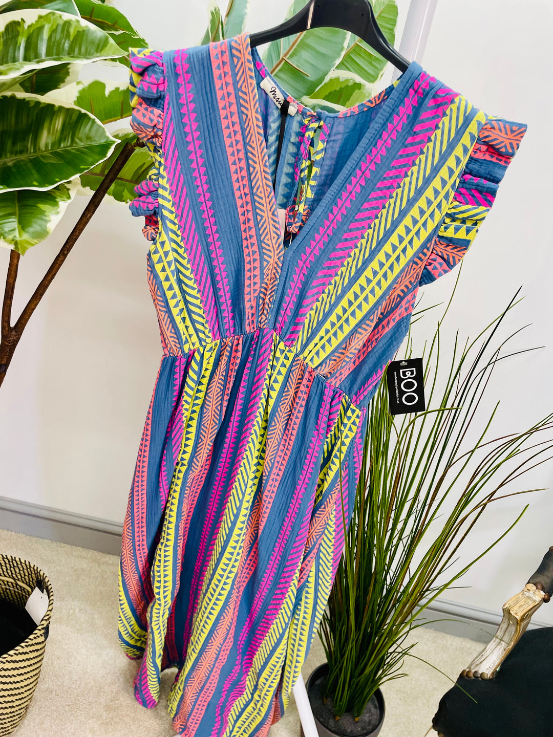LADIES AZTEC PRINT SUMMER HOLIDAY MAXI DRESS - PINK, DENIM BLUE & KHAKI