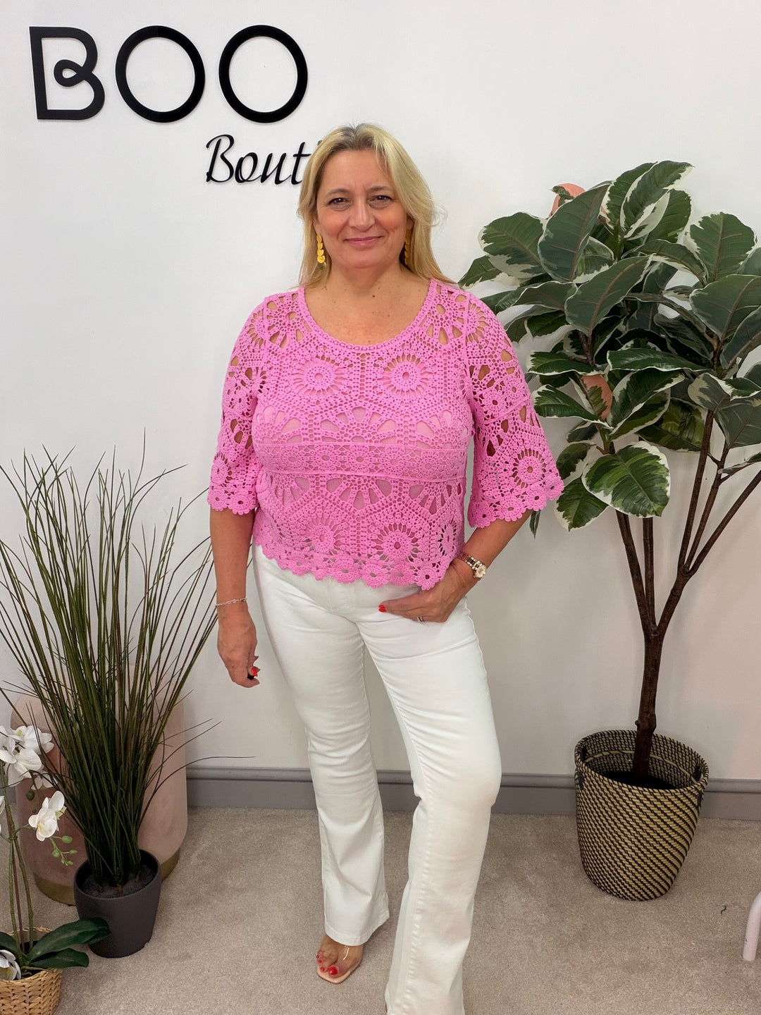 Ladies Pretty Crochet Summer Top pink