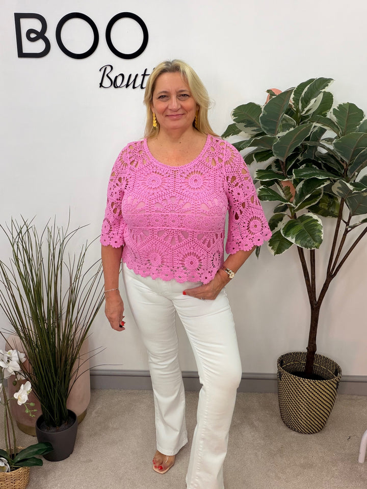 Ladies Pretty Crochet Summer Top pink