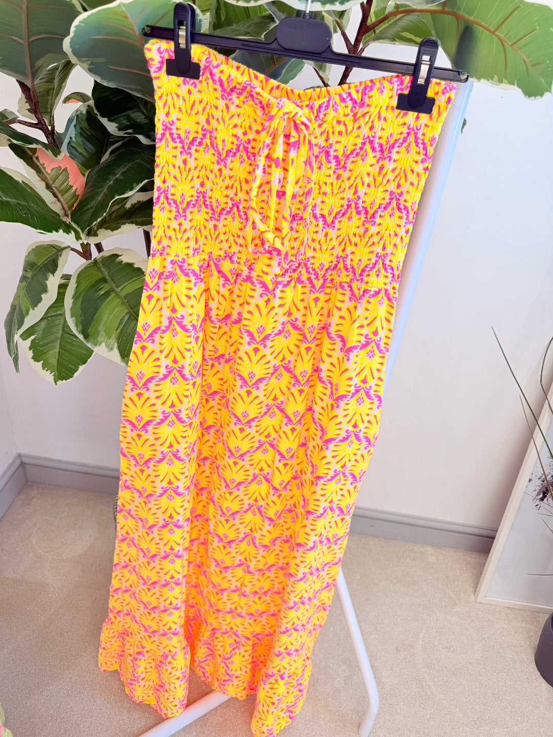 Ladies Fashion Summer Strapless Maxi Dress - Pink, Yellow, Orange, Green, Navy