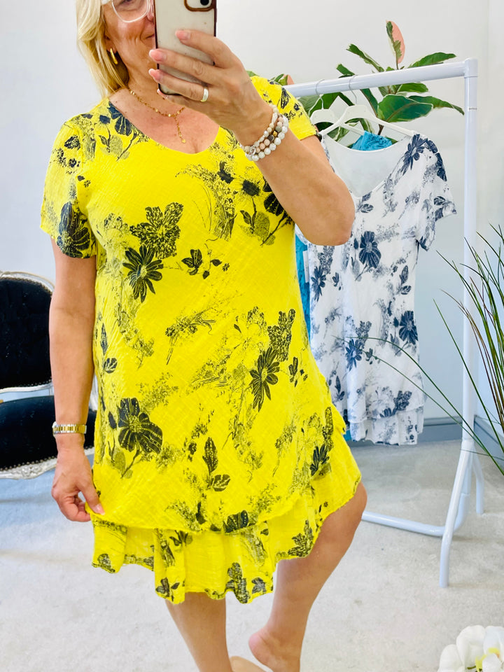 LADIES STRETCH COTTON SUMMER DAY DRESS - WHITE, YELLOW, TURQUOISE