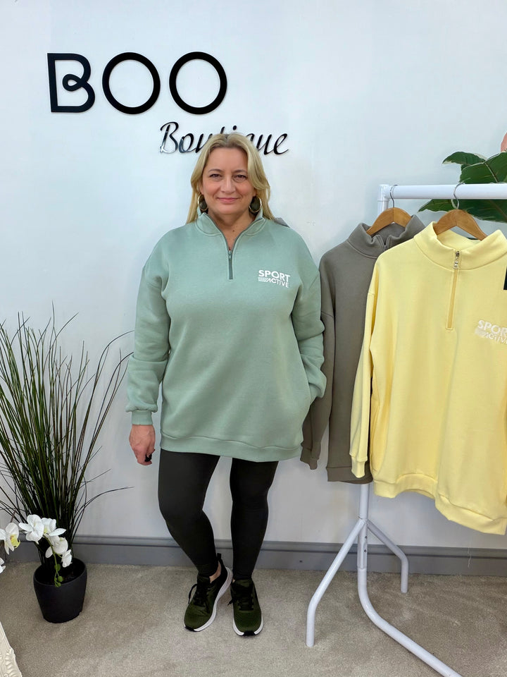 LADIES FLEECE LINED LONG SWEATSHIRT TOP - LEMON, MOCHA & KHAKI