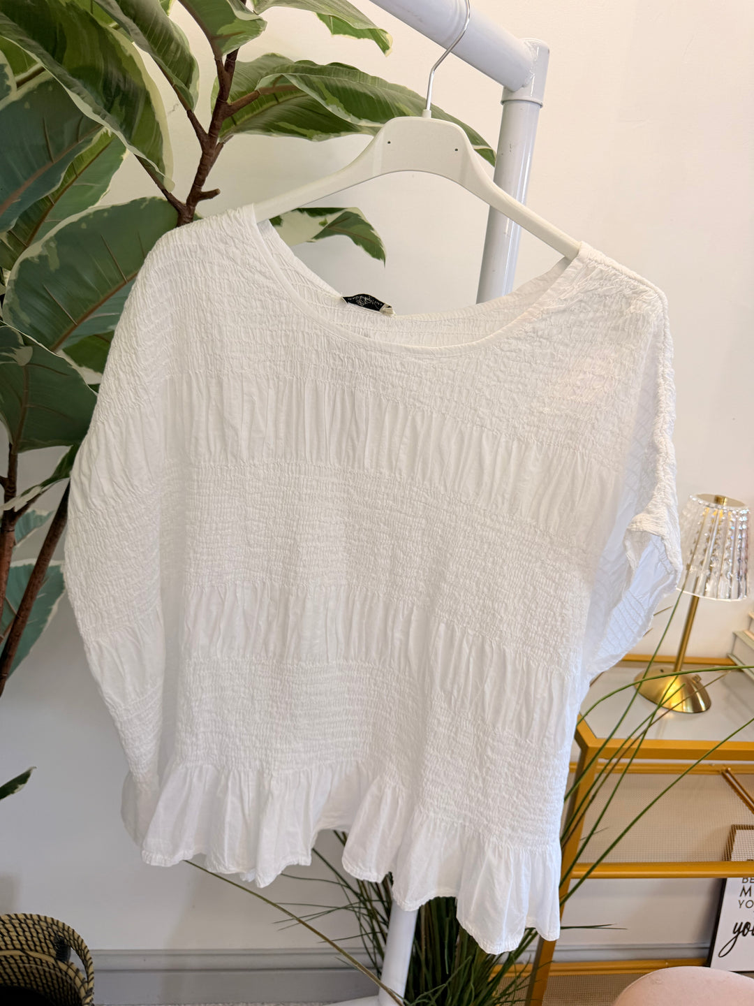 Ladies Cotton Elasticated Summer Top - White, Blue, Mint, Pink & Brown