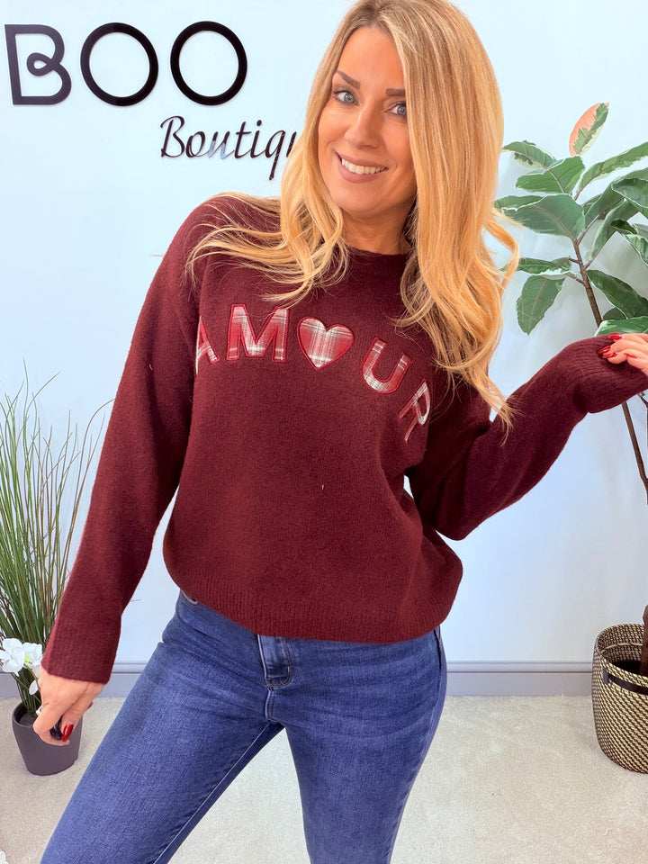 LADIES KNITTED AMOUR JUMPER - BEIGE, BROWN & BERRY