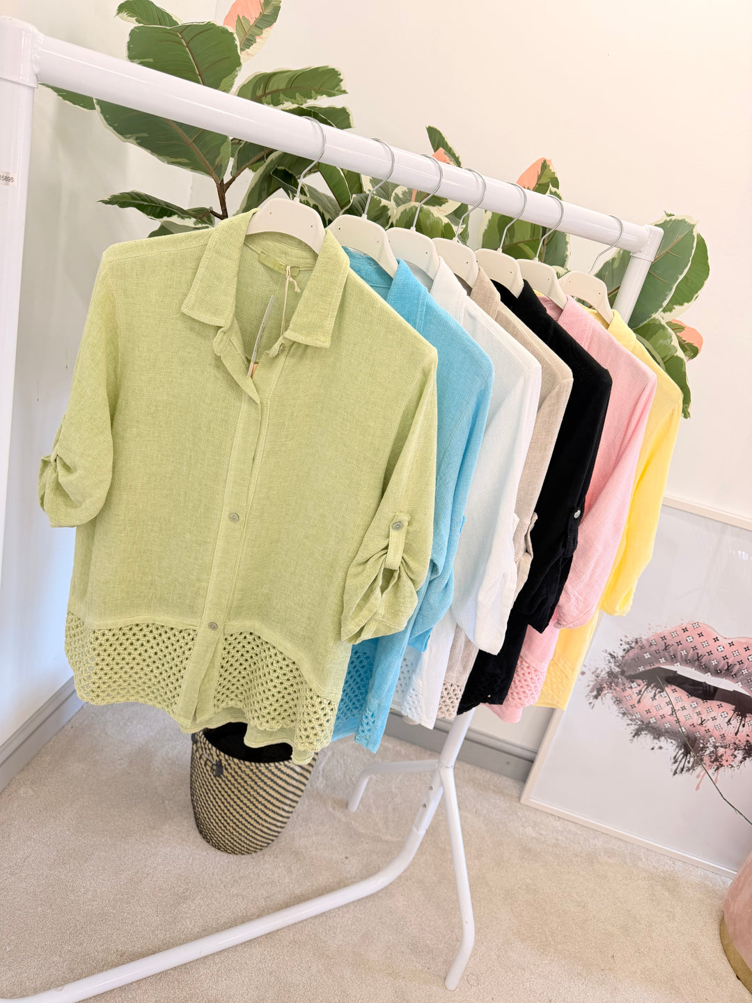 Ladies Teabag Linen Crochet Shirt Top
