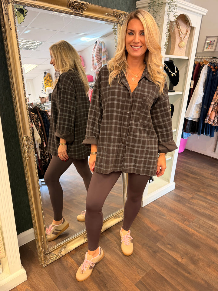 Womens cord check oversize shirt - Wine, Navy, Brown, Khaki