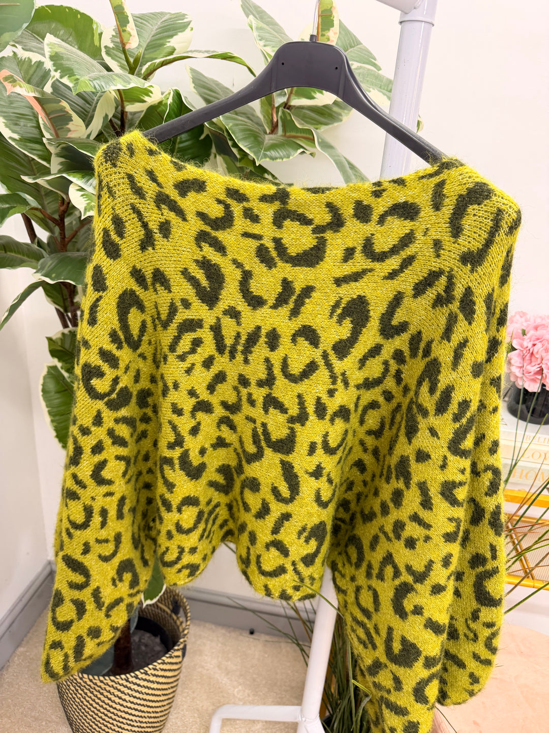 Womens Animal Print Slouch Knit Jumper - Lime, Blue, Plum & Wine