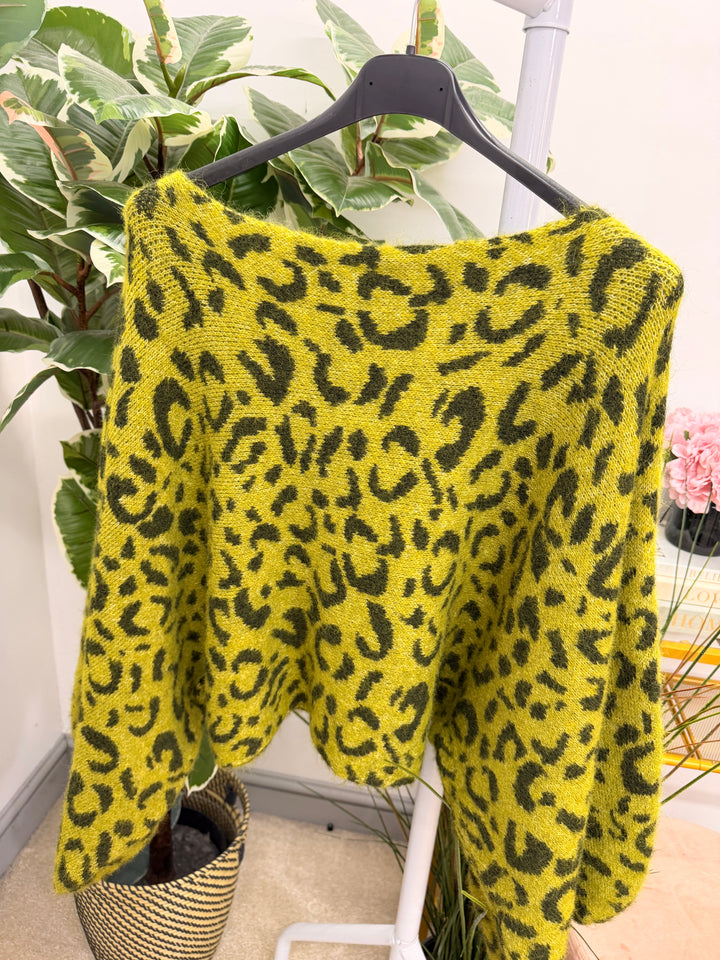 Womens Animal Print Slouch Knit Jumper - Lime, Blue, Plum & Wine