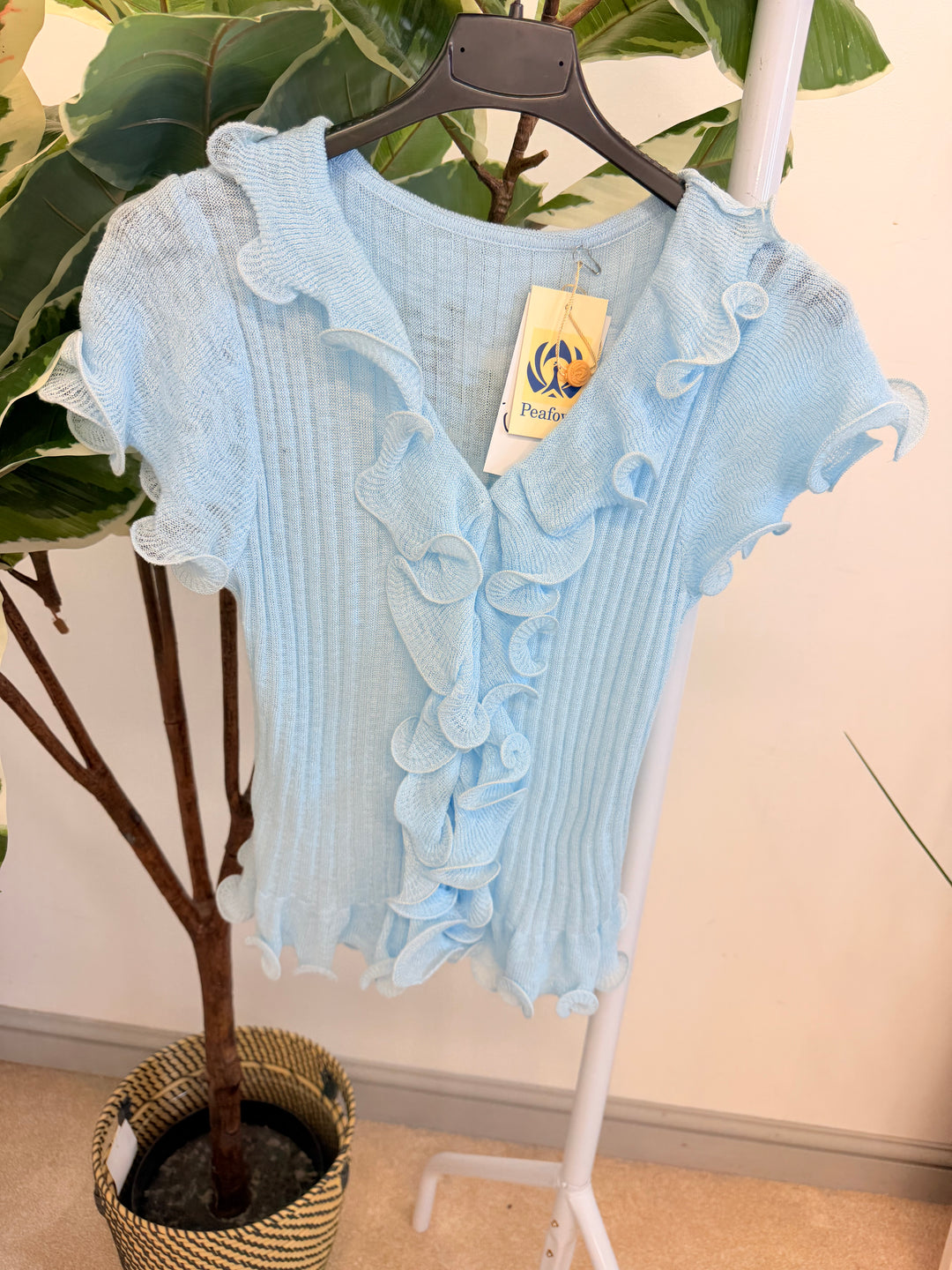 Ladies Stretch Frill Summer Top - Lemon, Black, Pink, Mint, White, Blue