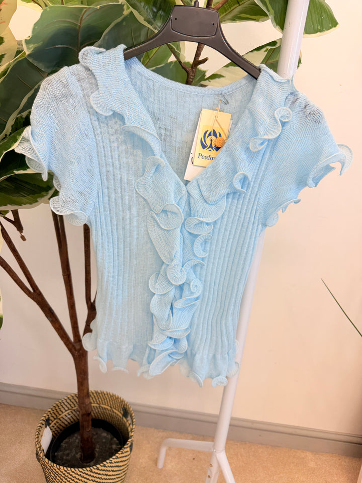 Ladies Stretch Frill Summer Top - Lemon, Black, Pink, Mint, White, Blue