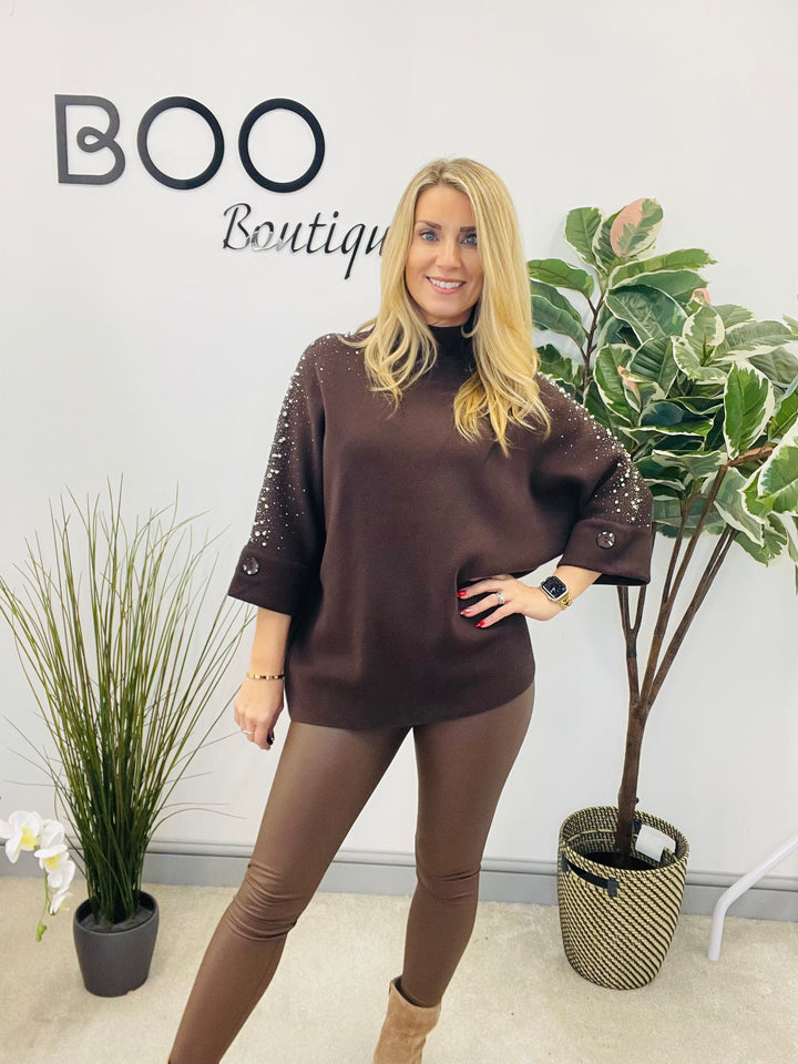 LADIES DIAMANTE SPARKLY JUMPER - FUSCHIA, PINK, BLACK, BERRY, BLUE, BROWN