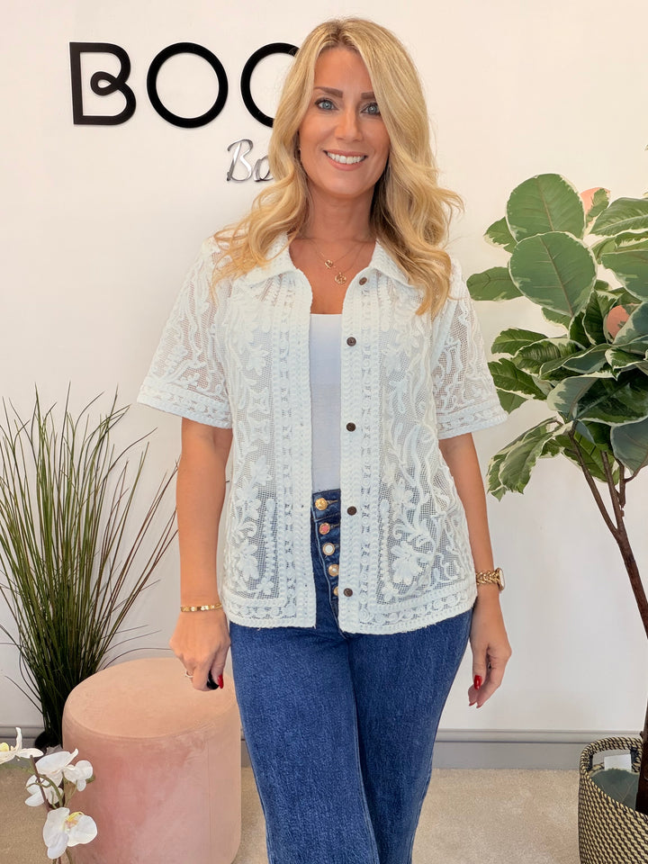 Ladies Lacy White Cardigan Top