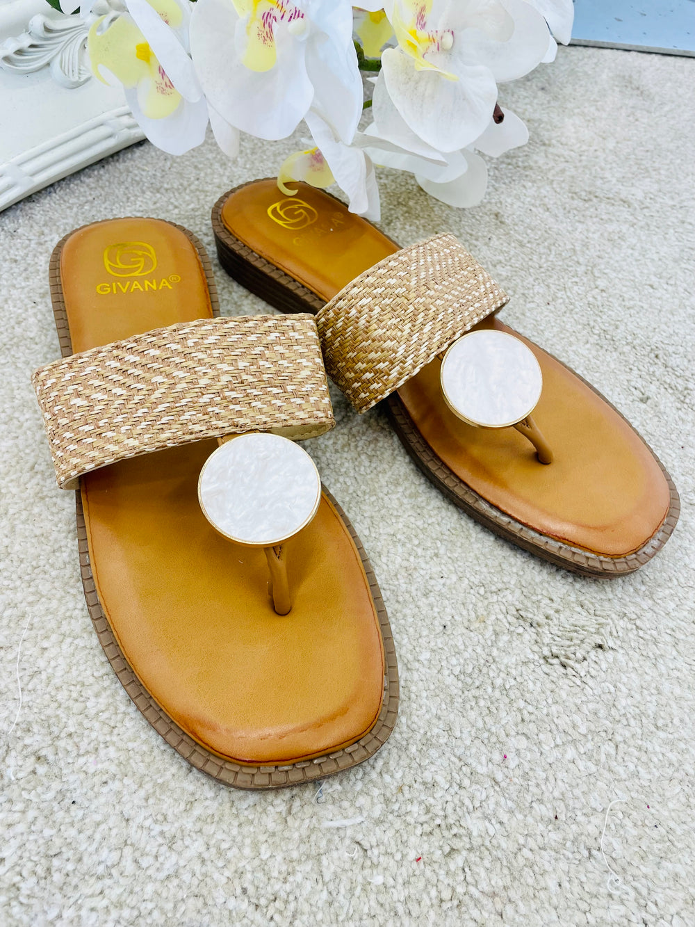 LADIES BEIGE SMALL WEDGE TOE POST SUMMER SANDALS 