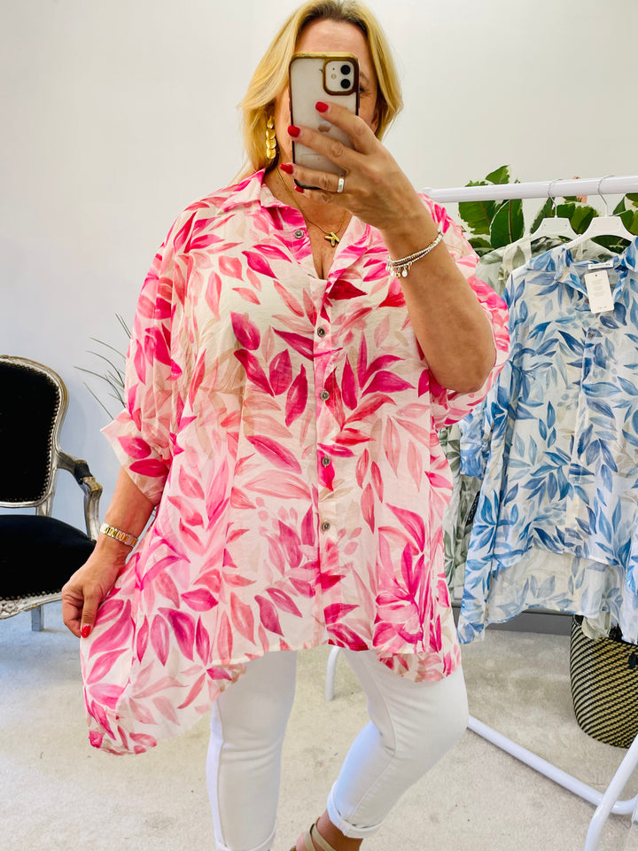 LADIES CHIFFON OVERSIZE LOOSE FIT BLOUSE SHIRT - BLUE, PINK, KHAKI
