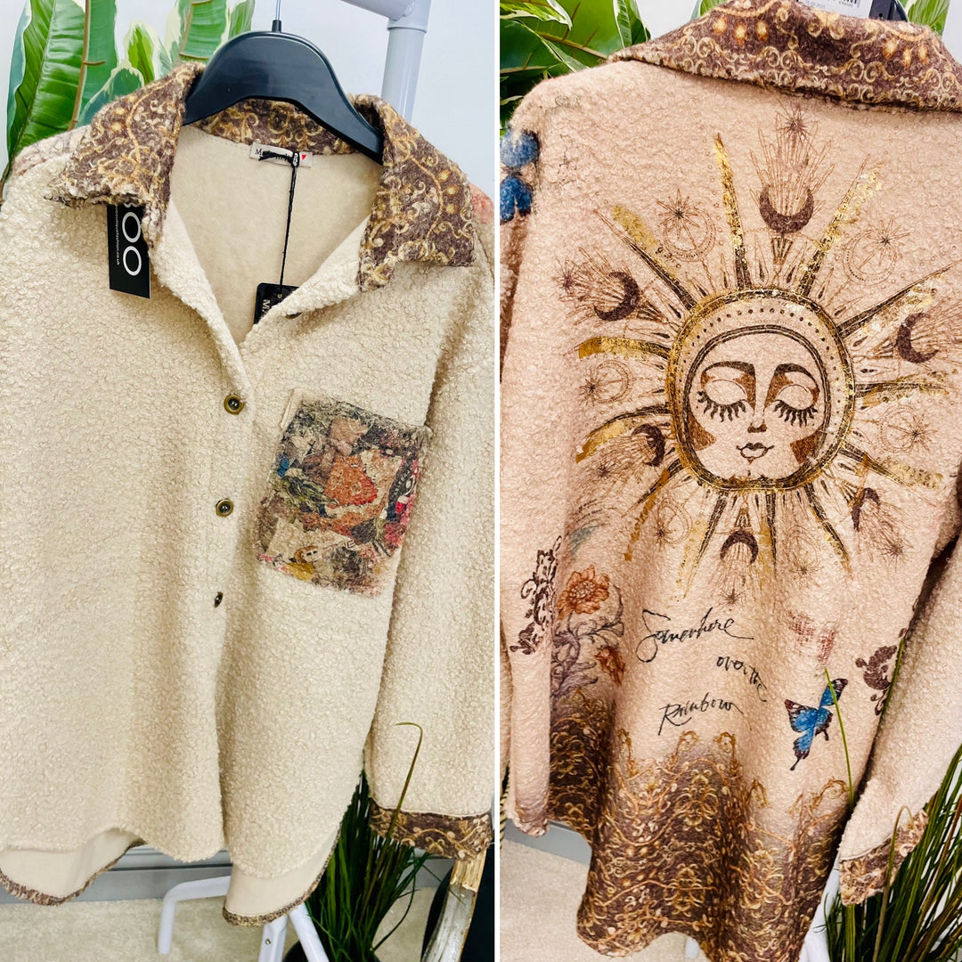 LADIES BEIGE BOUCLE JACKET SHACKET 