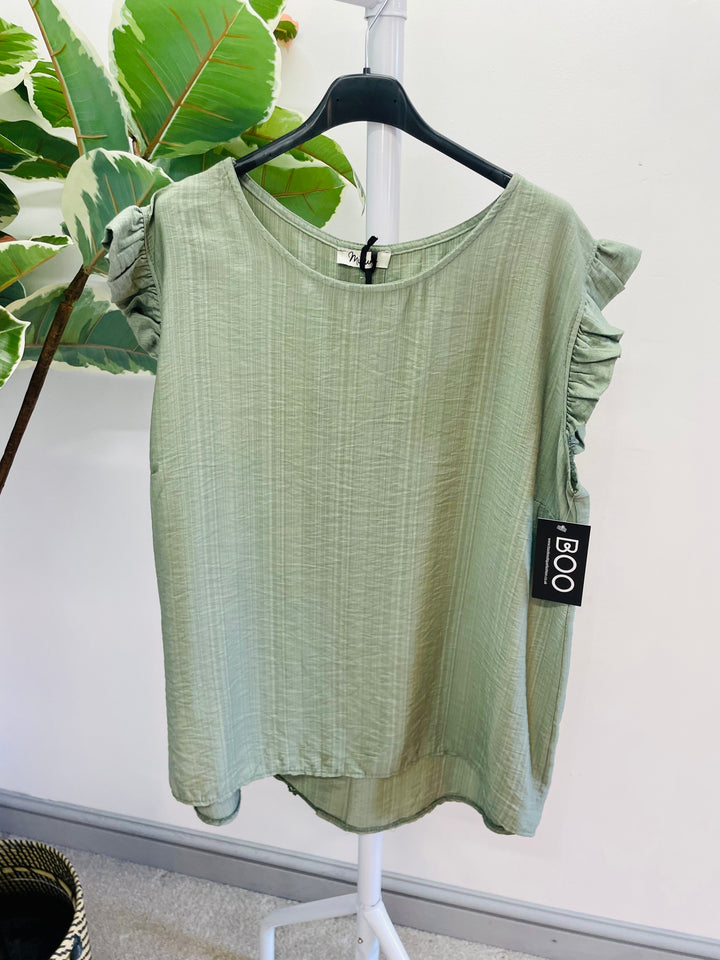 LADIES WOMENS KHAKI CASUAL CAP SLEEVE TOP 
