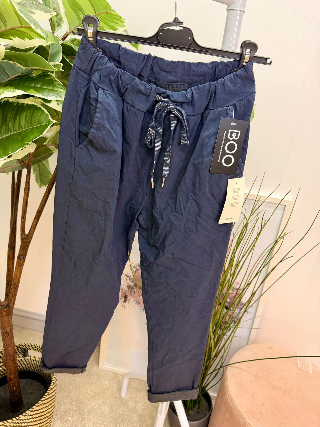 LADIES FASHION STRETCH MAGIC TROUSERS NAVY