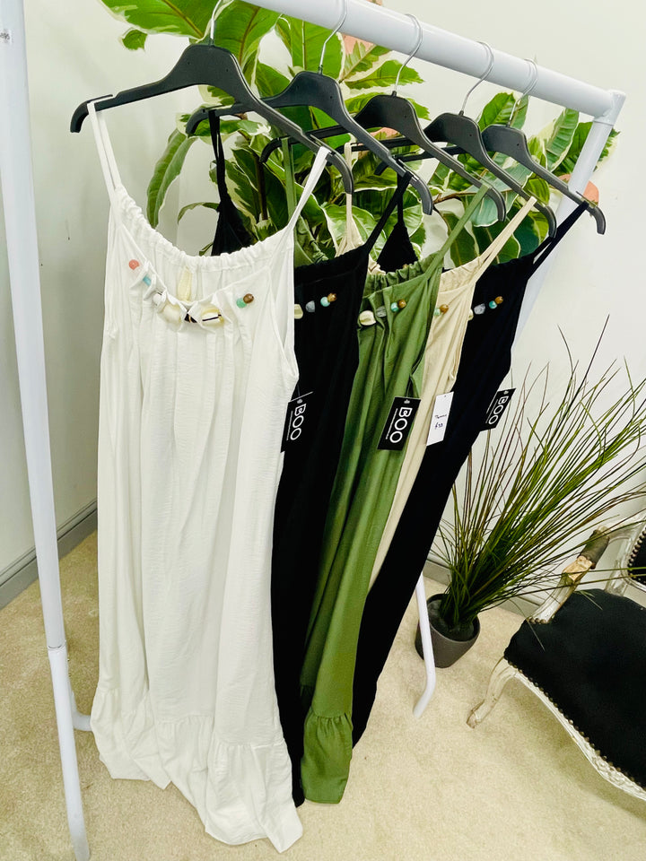 LADIES FLOATY SUMMER MAXI DRESS - BLACK, NAVY, BEIGE, KHAKI & WHITE