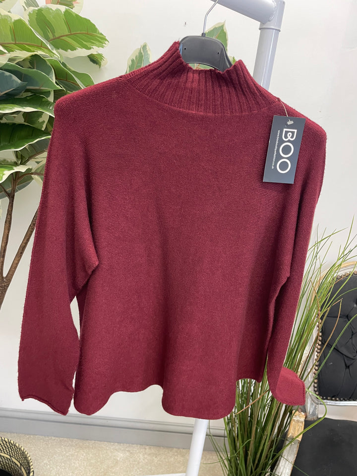 LADIES TURTLE NECK SOFT KNIT JUMPER - BROWN, BLACK, BERRY & WHITE