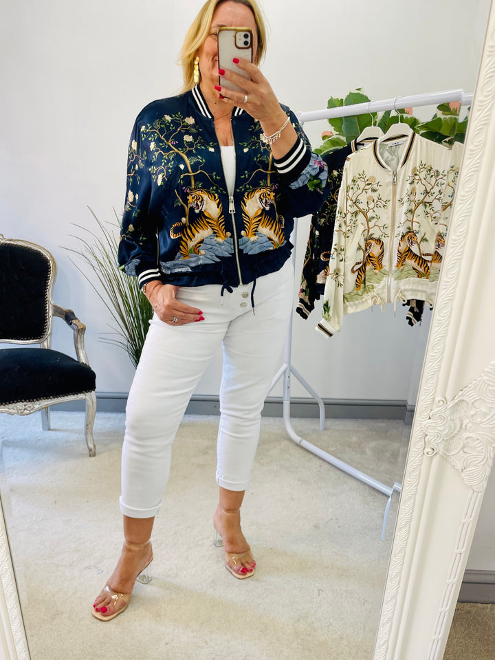 LADIES SATIN SUMMER BOMBER JACKET - BLACK, NAVY, BEIGE