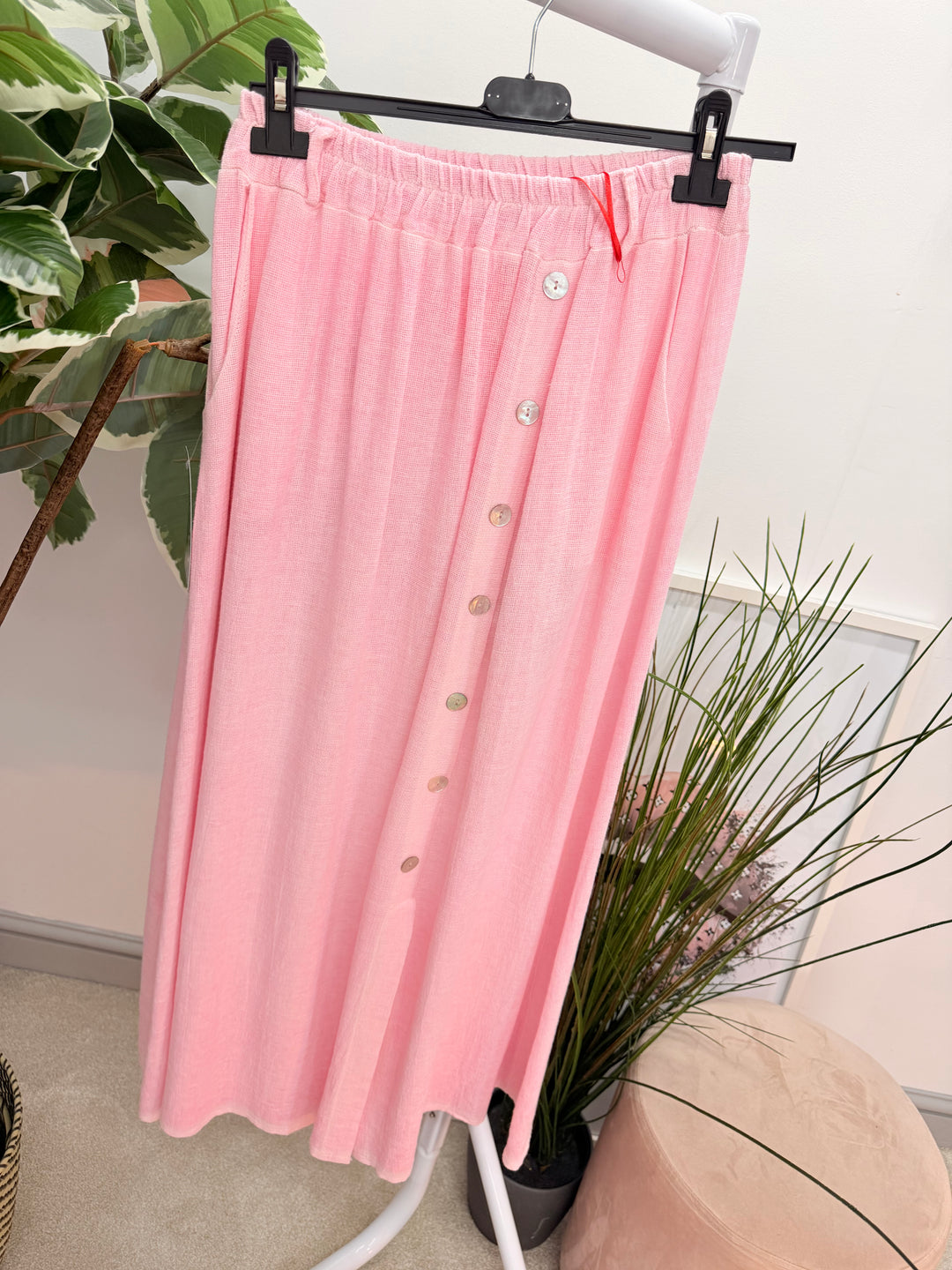 Ladies Fashion Teabag Linen Maxi Skirt - pink, blue, turquoise, beige, white, lime