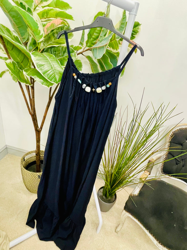 LADIES FLOATY SUMMER MAXI DRESS - BLACK, NAVY, BEIGE, KHAKI & WHITE