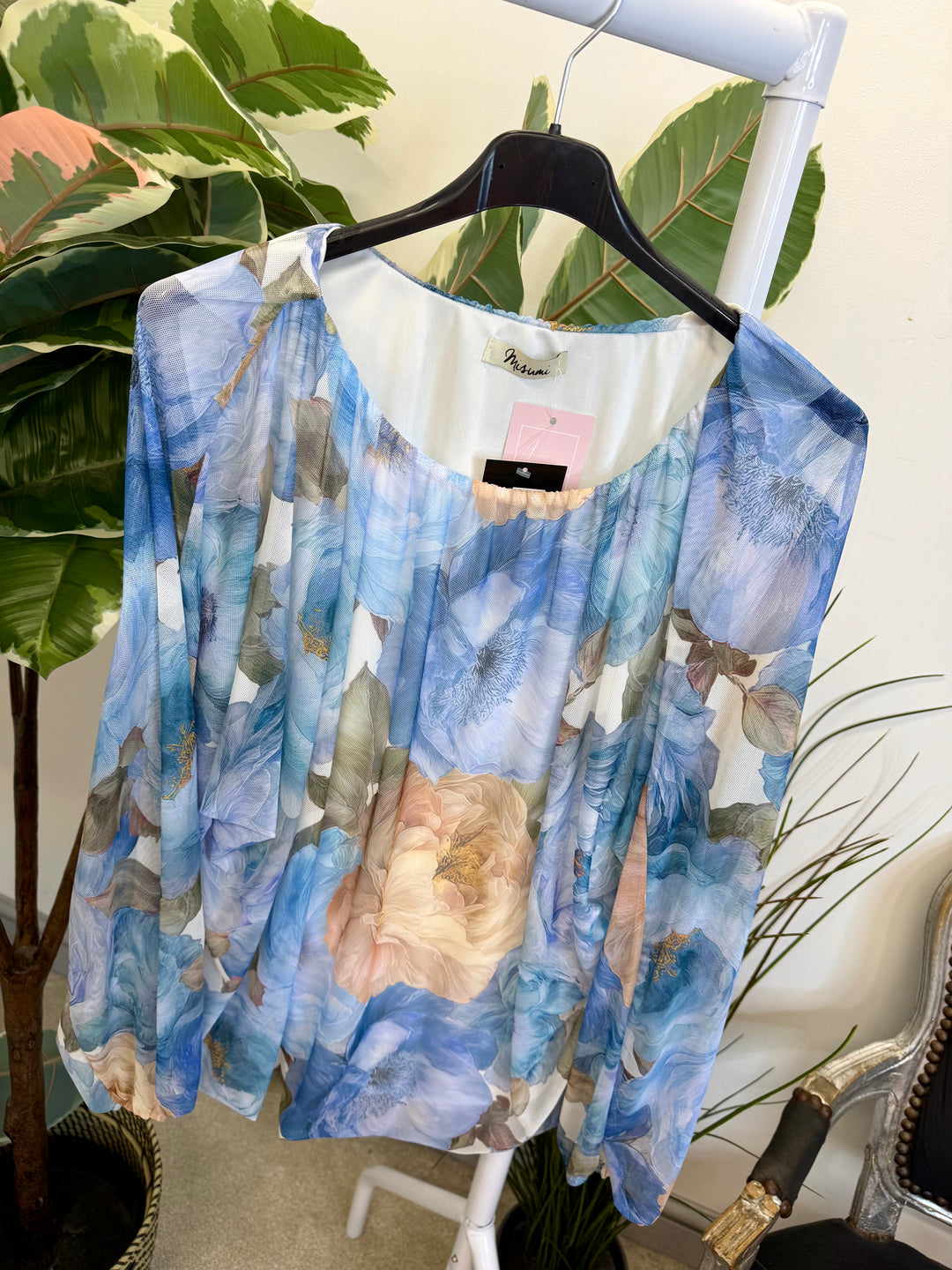 LADIES STRETCH NET BLOUSON TOP - NAVY, KHAKI, YELLOW & NAVY