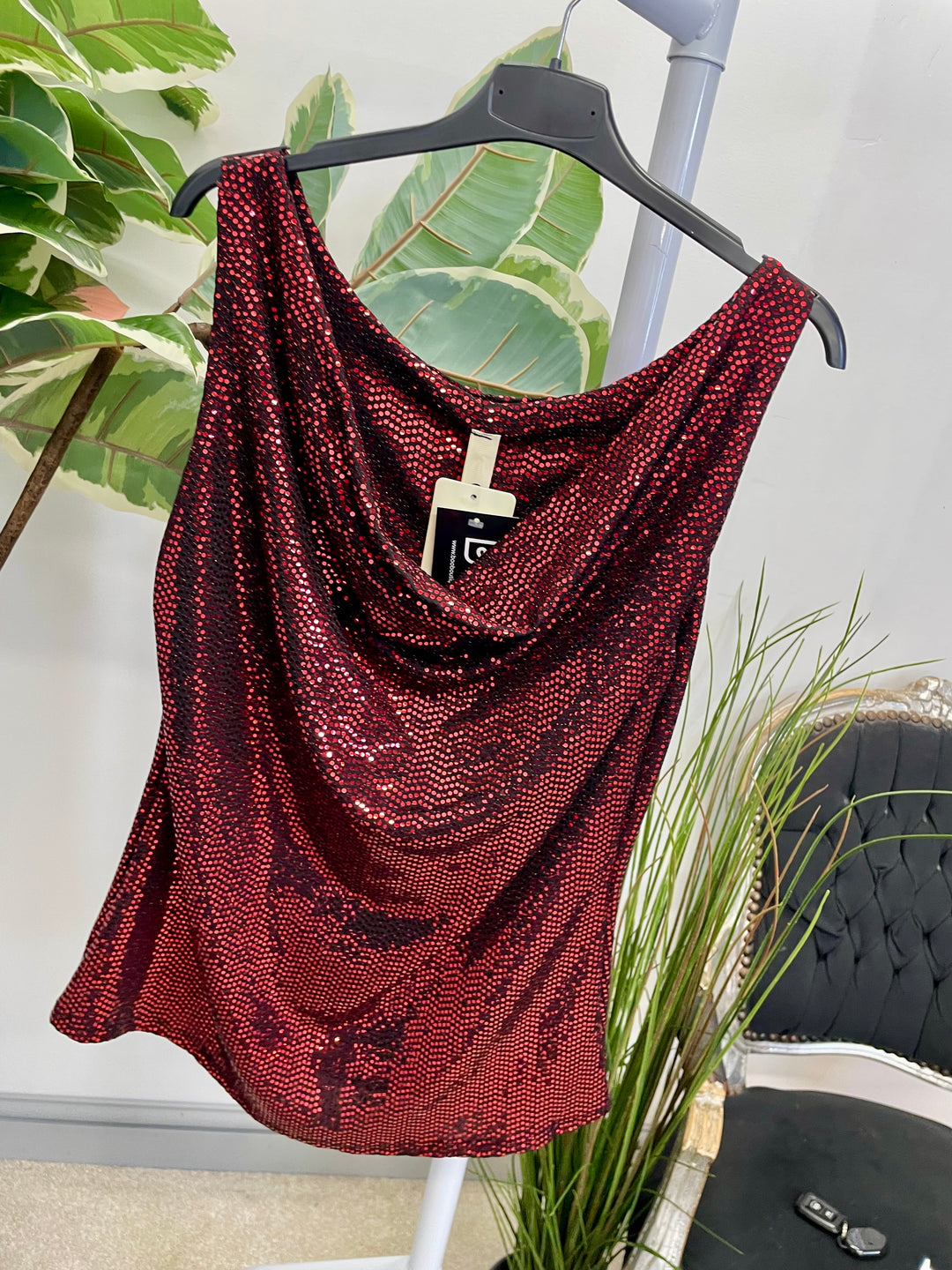 LADIES SEQUIN VEST TOP - BLACK, PURPLE, RED, GOLD, SILVER