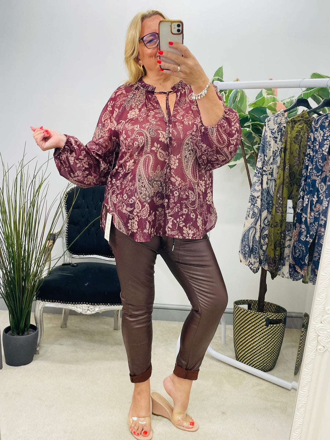 Ladies burgundy wine chiffon top 