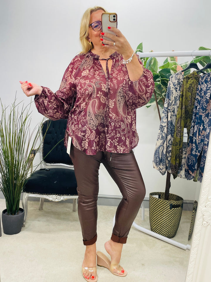 Ladies burgundy wine chiffon top 