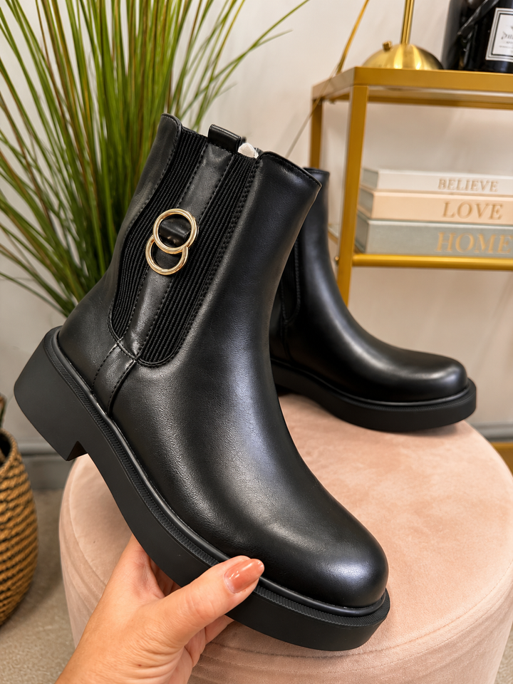 Ladies Fashion Flat Stretch Riding Boots - Black & Brown