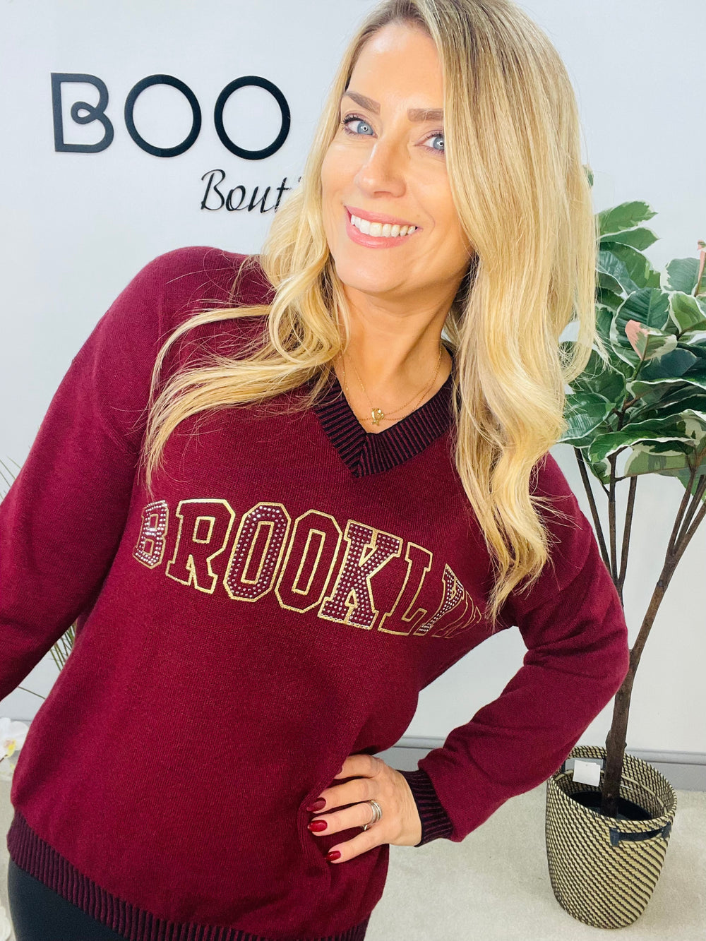 LADIES DIAMANTE SOFT KNIT JUMPER - BURGUNDY, BROWN, BLACK & BEIGE