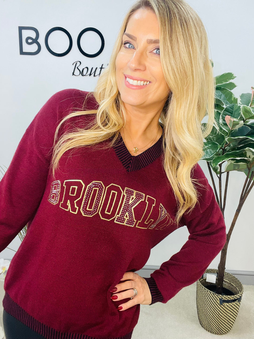 LADIES DIAMANTE SOFT KNIT JUMPER - BURGUNDY, BROWN, BLACK & BEIGE