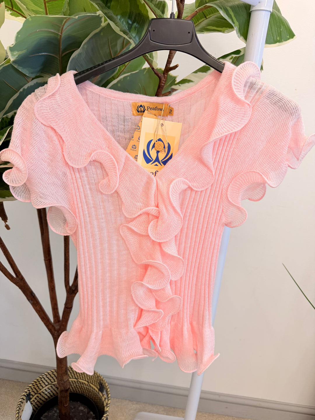 Ladies Stretch Frill Summer Top - Lemon, Black, Pink, Mint, White, Blue