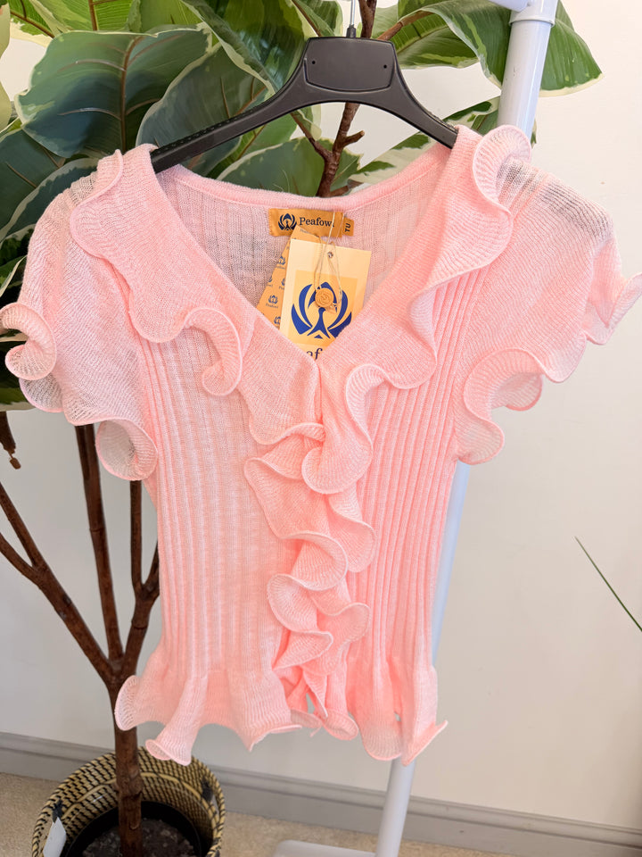 Ladies Stretch Frill Summer Top - Lemon, Black, Pink, Mint, White, Blue