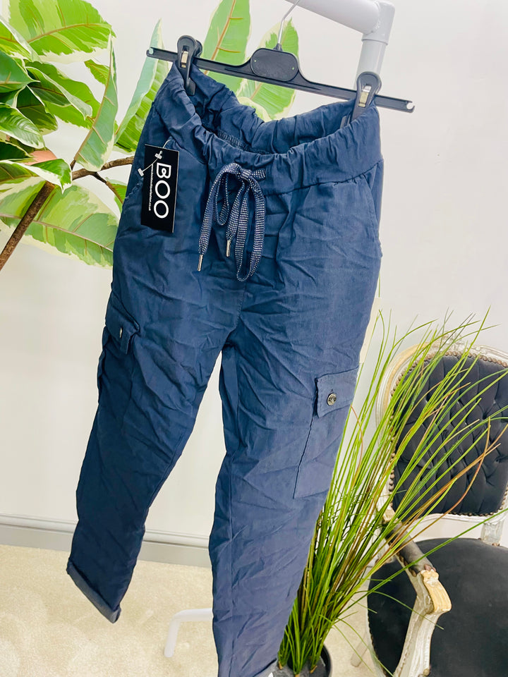 LADIES STRETCH CARGO MAGIC TROUSERS - NAVY, BLACK, BEIGE & GREY