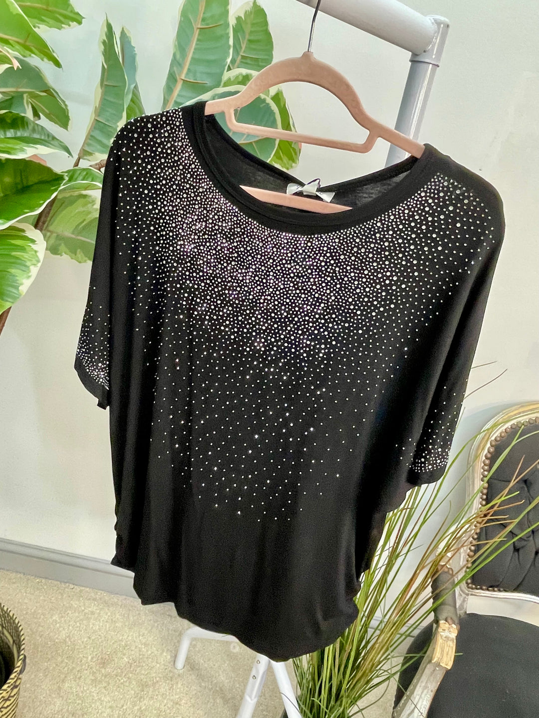 LADIES LOOSE FIT SPARKLY TEE T SHIRT - NAVY, BLACK, BERRY