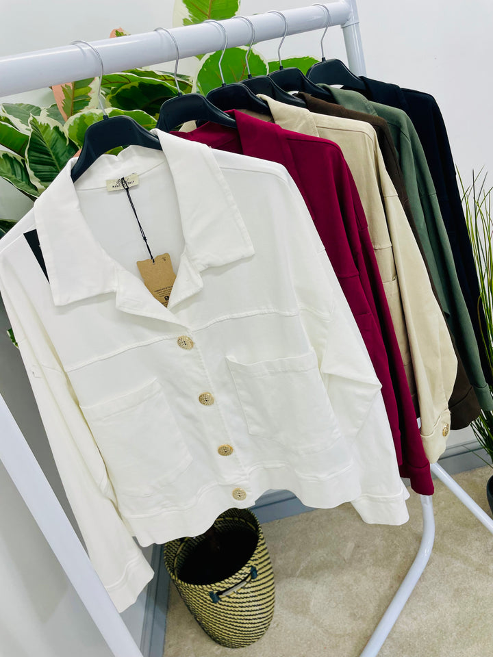 LADIES STRETCH BOX CASUAL JACKET - BLACK, BEIGE, KHAKI, BURGUNDY, BROWN & WHITE