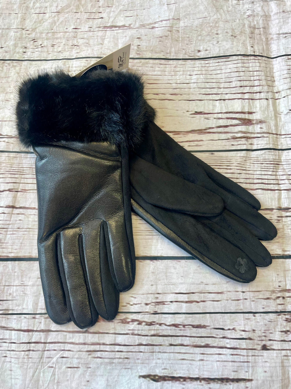 LADIES FAUX LEATHER & FUR GLOVES - BLACK, WINE, NAVY, BROWN, CREAM & MOCHA