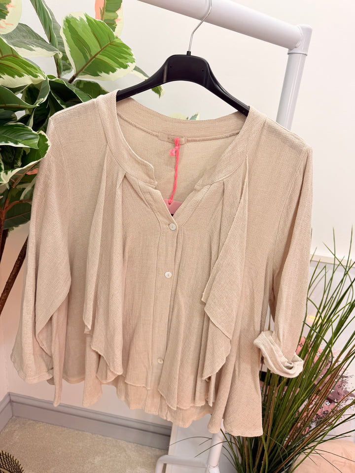 Ladies Fashion Waterfall Teabag Linen Top - lime, blue, turquoise, white, beige