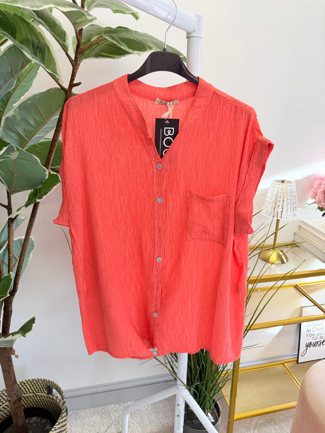 Ladies Non Crease Mandarin Blouse Shirt - Rust, Black, Lime, Orange