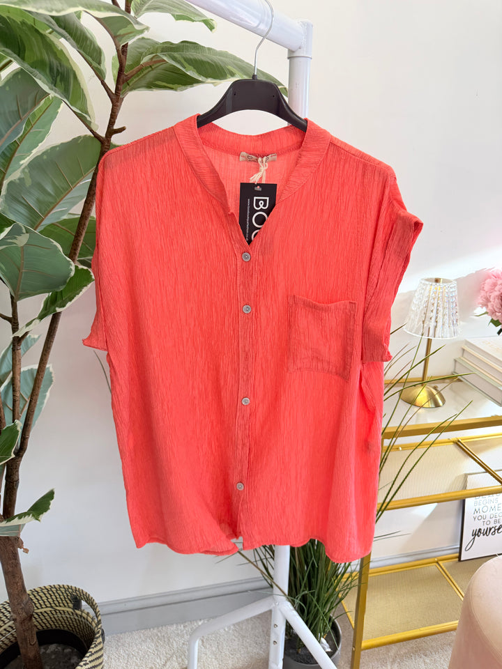 Ladies Non Crease Mandarin Blouse Shirt - Rust, Black, Lime, Orange